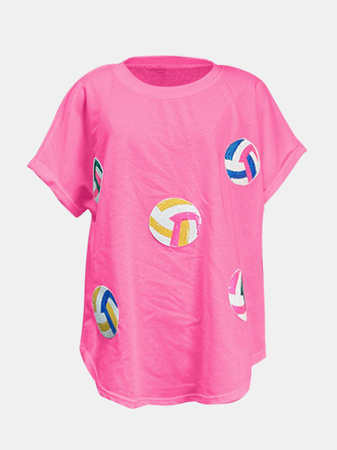 Sequin Round Neck Short Sleeve T-Shirt-Angel Casuals