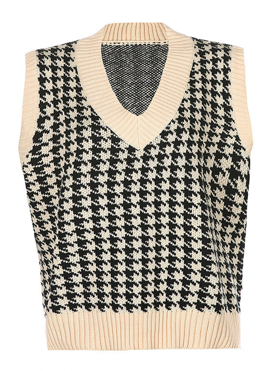 Houndstooth V-Neck Sweater Vest-Angel Casuals