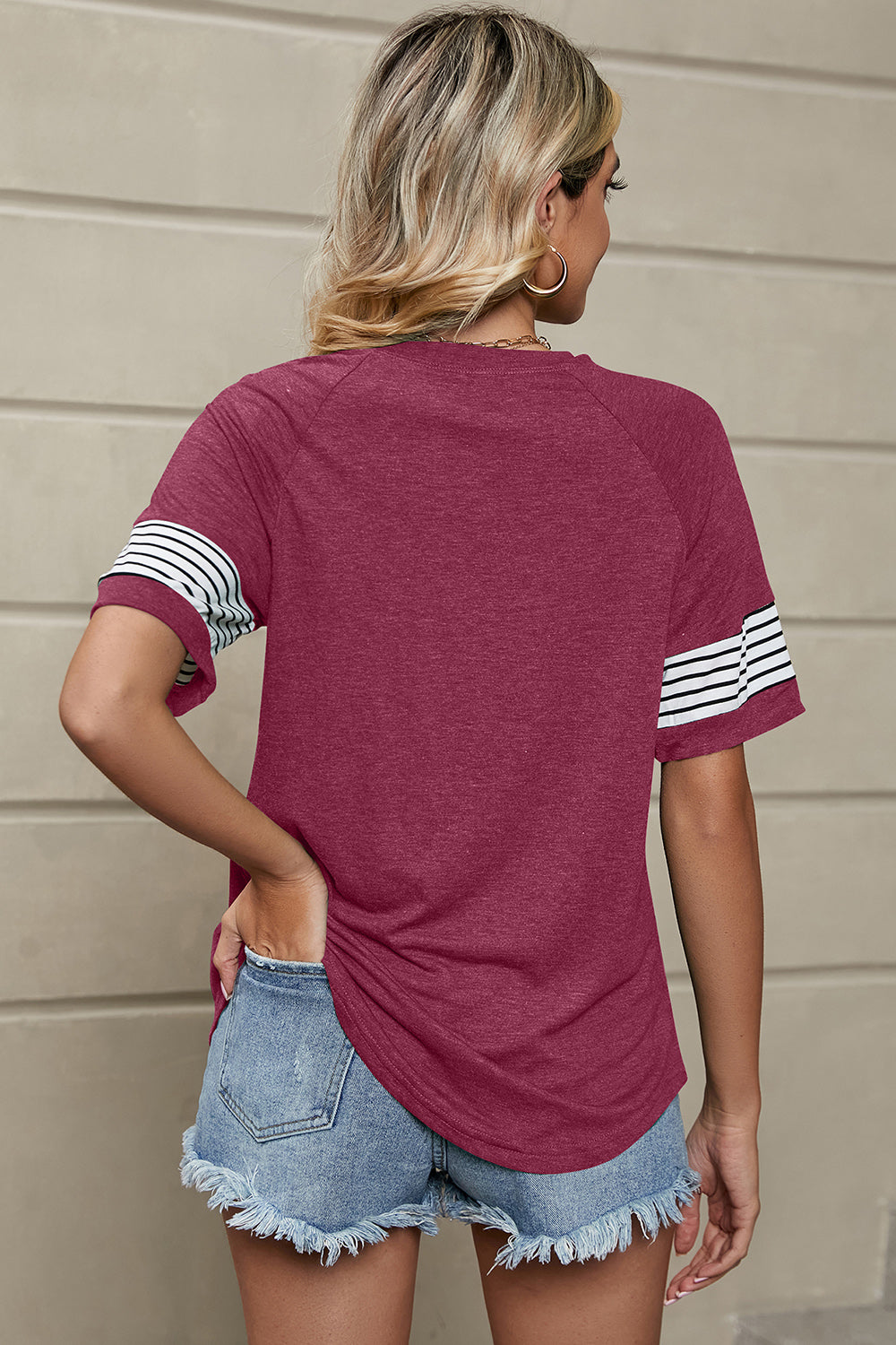 Striped Round Neck Short Sleeve T-Shirt-Angel Casuals