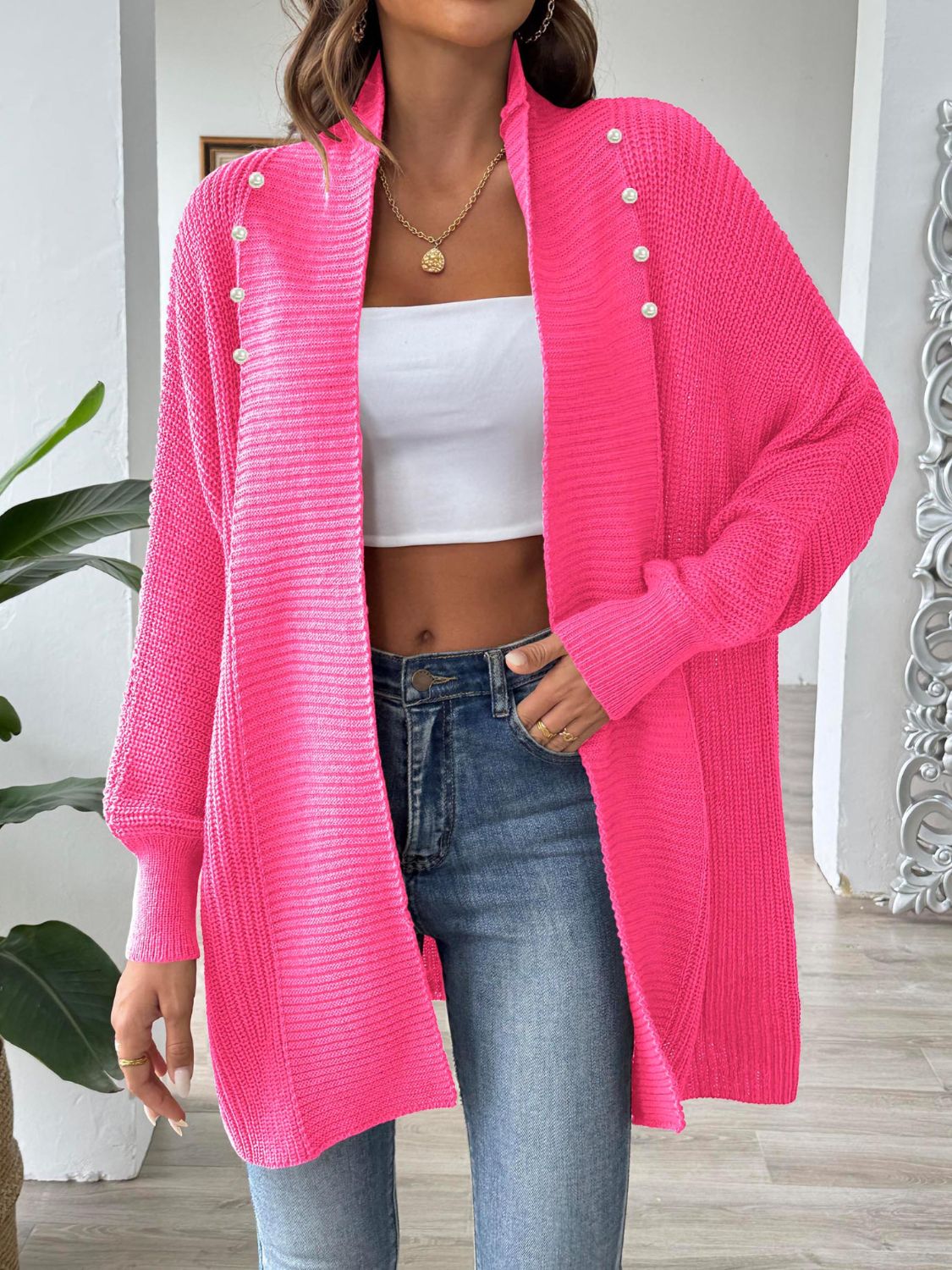 Open Front Long Sleeve Cardigan-Angel Casuals