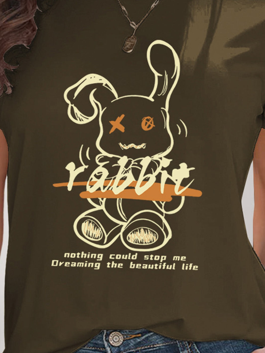 Rabbit Graphic Round Neck Short Sleeve T-Shirt-Angel Casuals