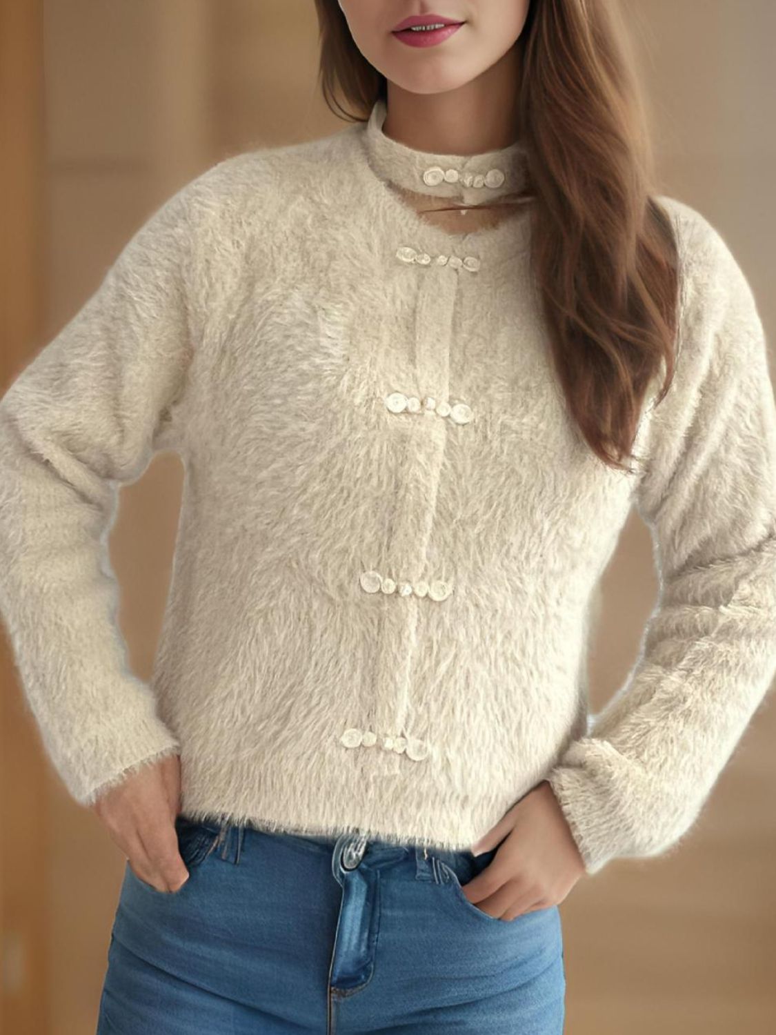 Cutout Knot Button Long Sleeve Cardigan-Angel Casuals