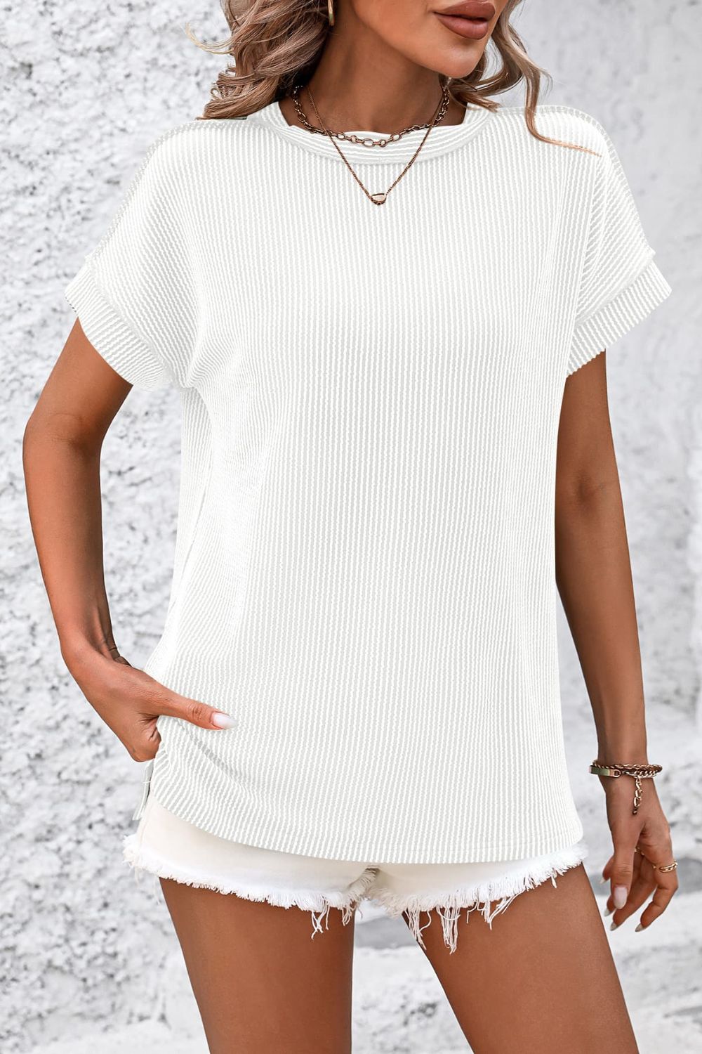 Striped Round Neck Short Sleeve T-Shirt-Angel Casuals