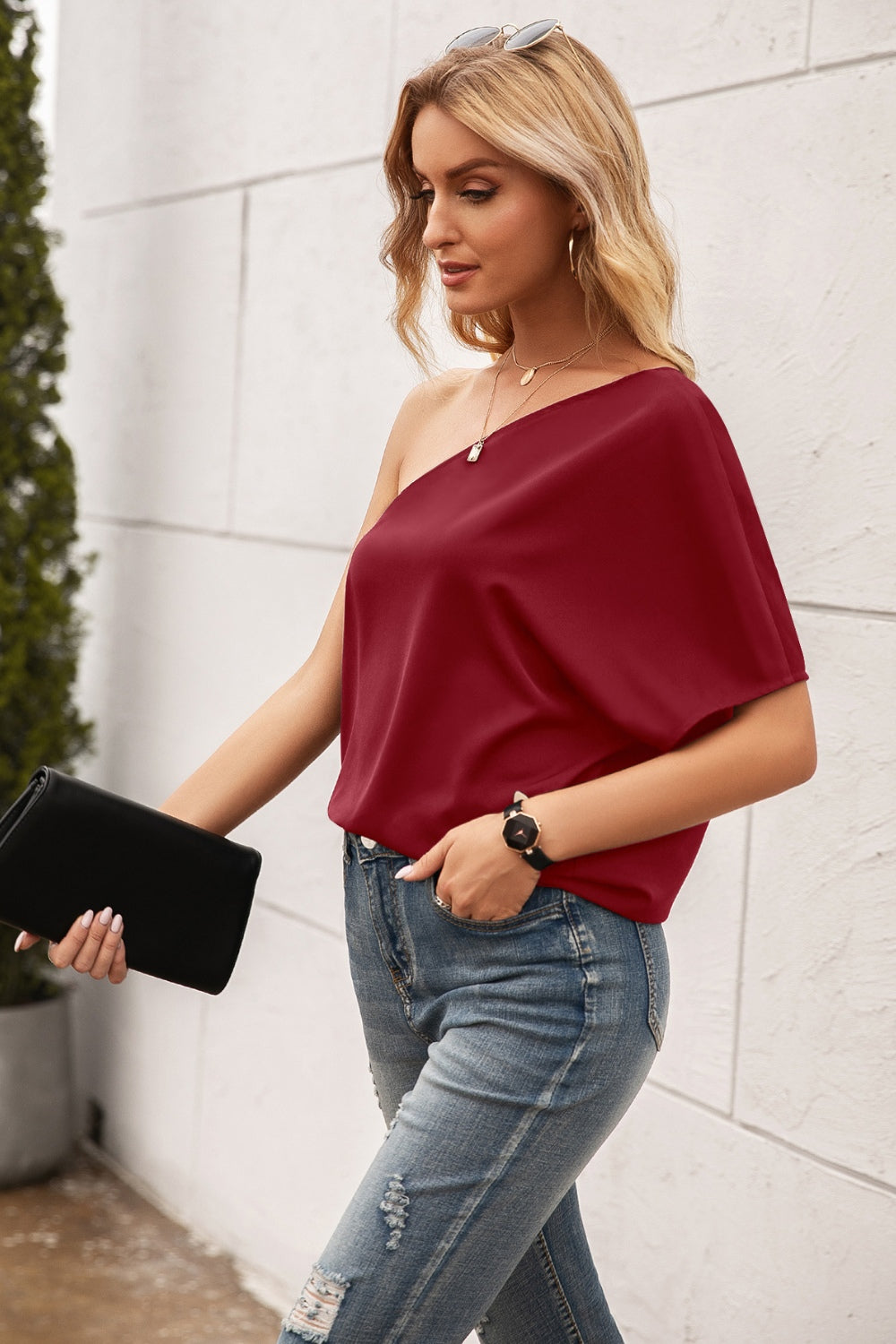 Single Shoulder Half Sleeve T-Shirt-Angel Casuals
