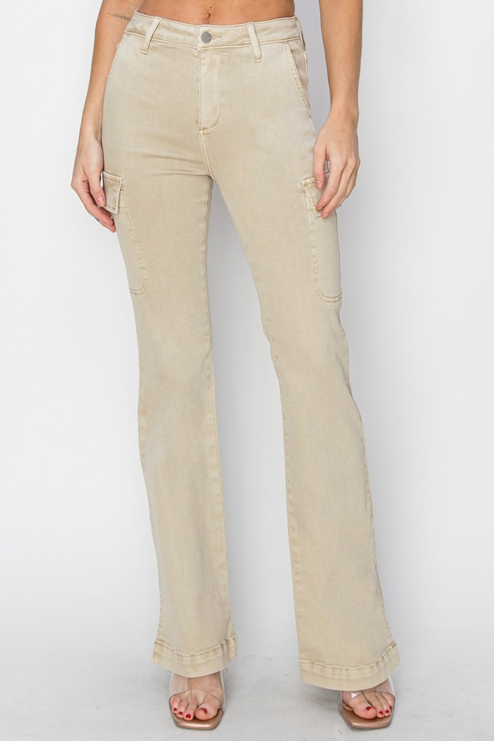 RISEN Full Size High Rise Side Slit Cargo Bootcut Jeans-Angel Casuals