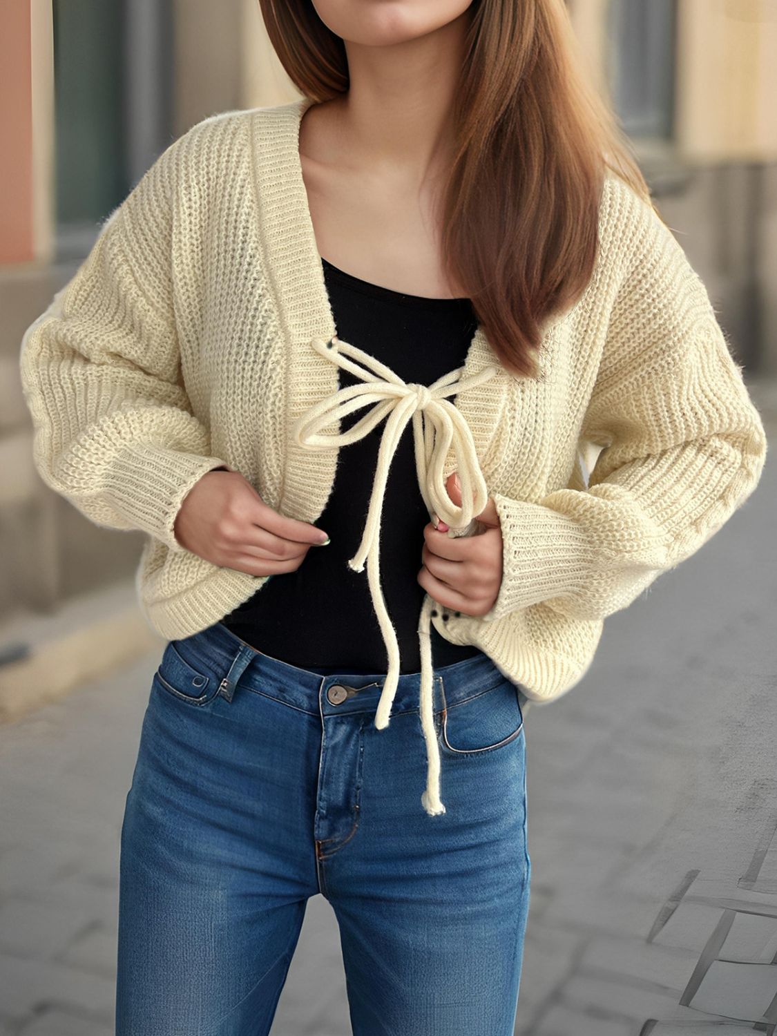 Tied Dropped Shoulder Long Sleeve Cardigan-Angel Casuals