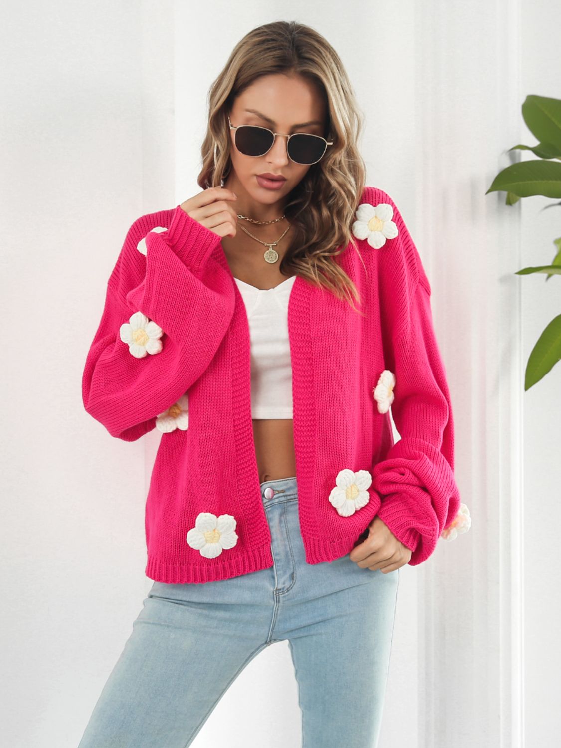 Floral Open Front Long Sleeve Cardigan-Angel Casuals