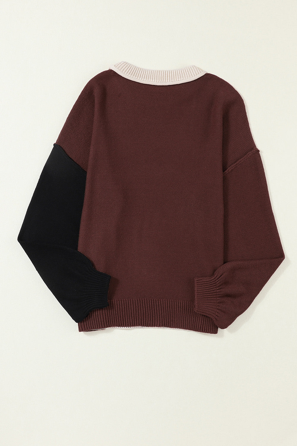 Contrast Round Neck Dropped Shoulder Sweater-Angel Casuals