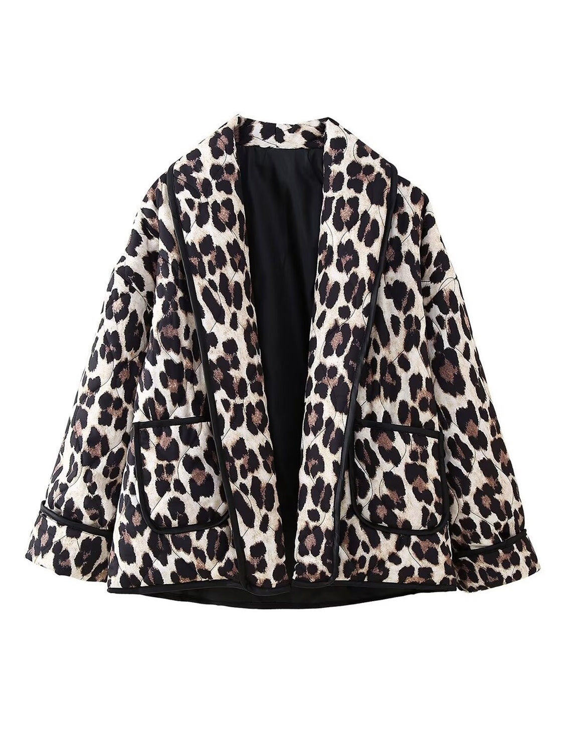 Leopard Open Front Long Sleeve Outerwear-Angel Casuals