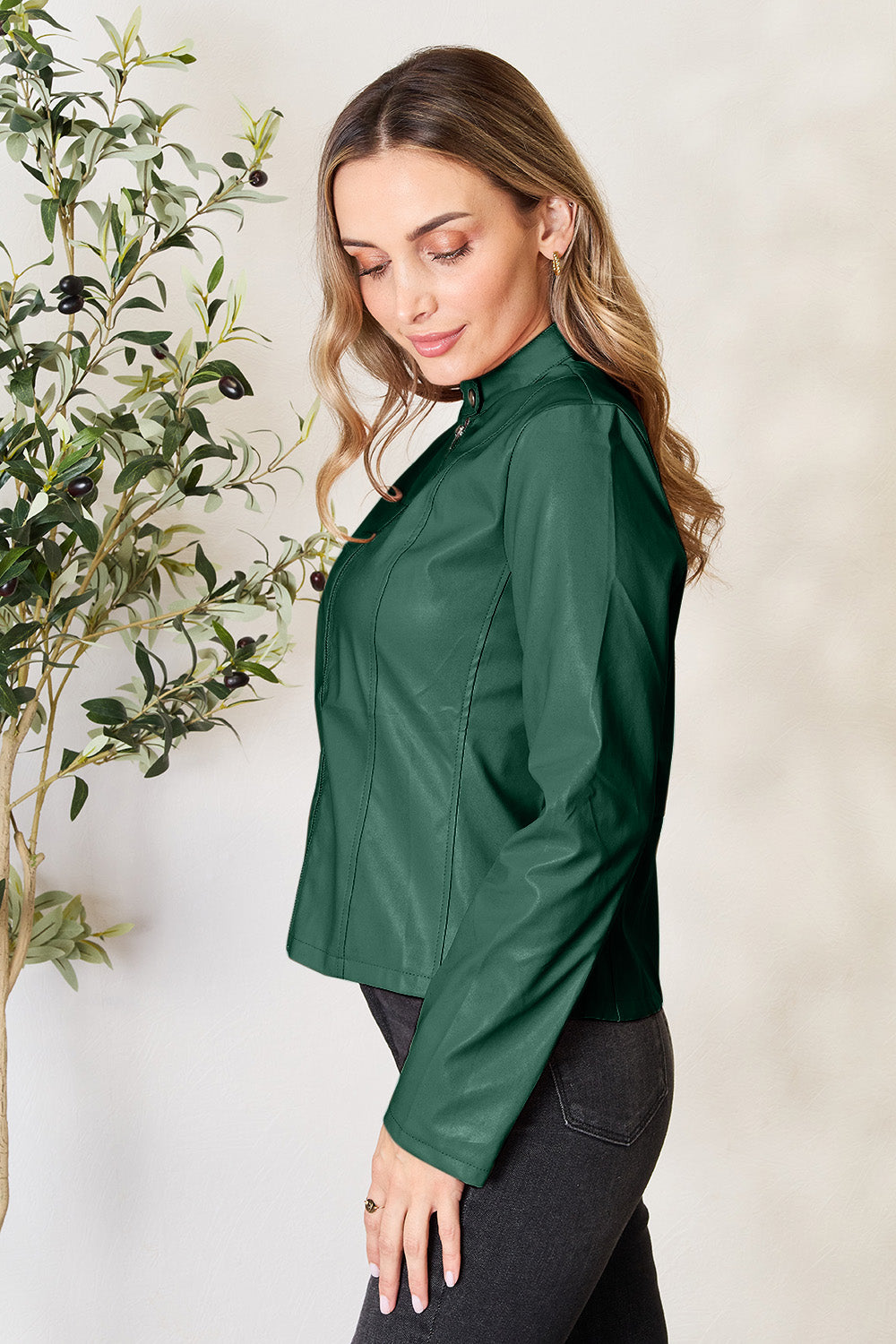 Mock Neck Zip Up Jacket-Angel Casuals