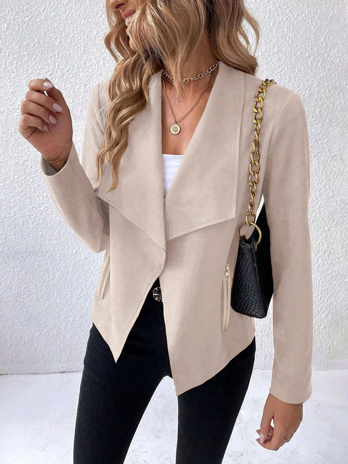 Collared Neck Long Sleeve Jacket-Angel Casuals