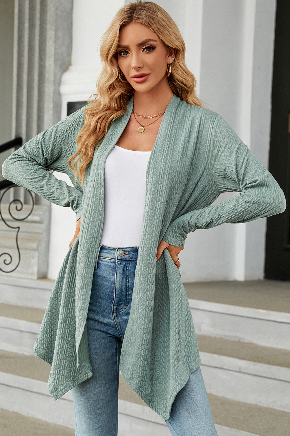 Open Front Long Sleeve Cardigan-Angel Casuals