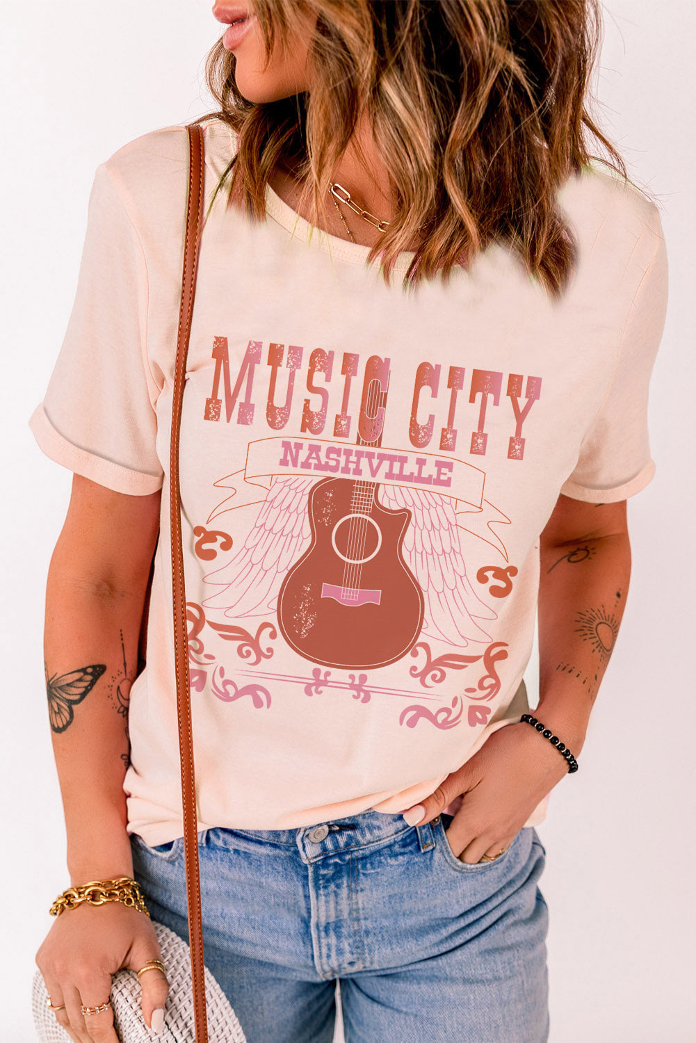 MUSIC CITY Cuffed Short Sleeve Tee-Angel Casuals
