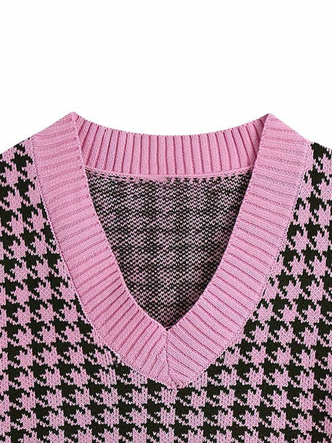 Houndstooth V-Neck Sweater Vest-Angel Casuals