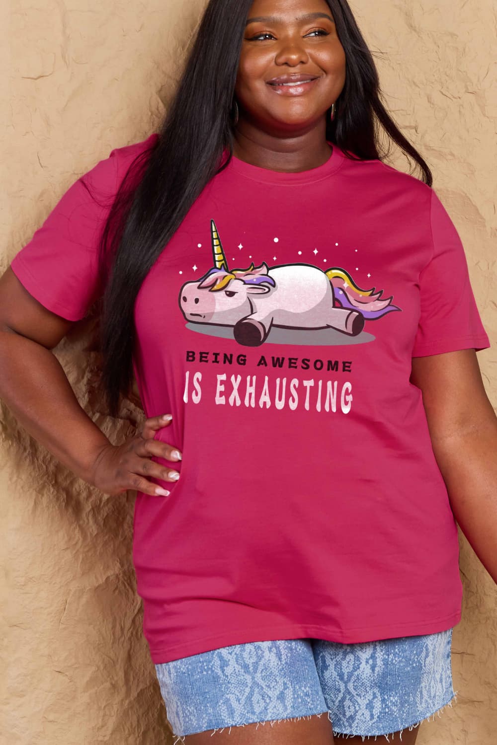 Simply Love Full Size BEING AWESOME IS EXHAUSTING Graphic Cotton Tee-Angel Casuals