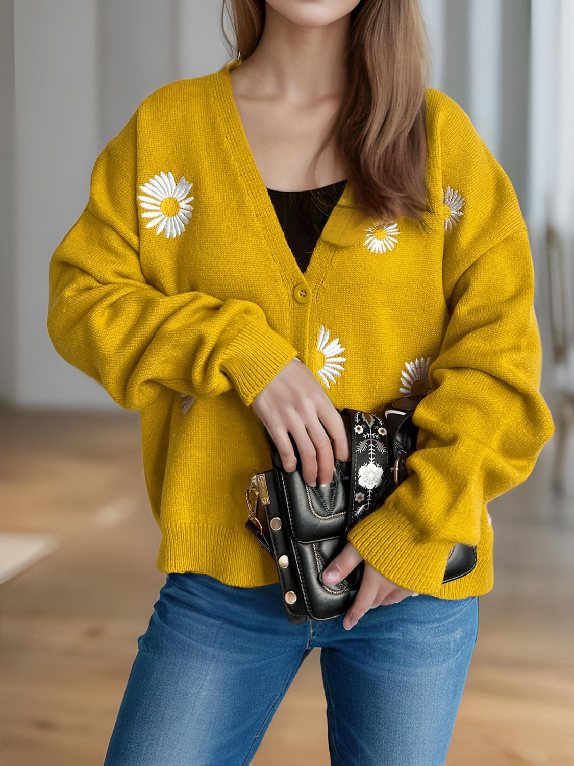 Daisy Button Up V-Neck Cardigan-Angel Casuals