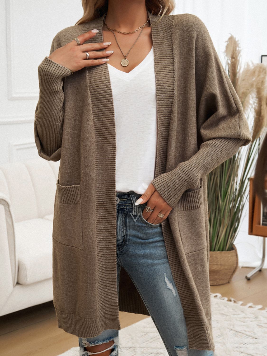Devine Open Front Long Sleeve Cardigan-Angel Casuals