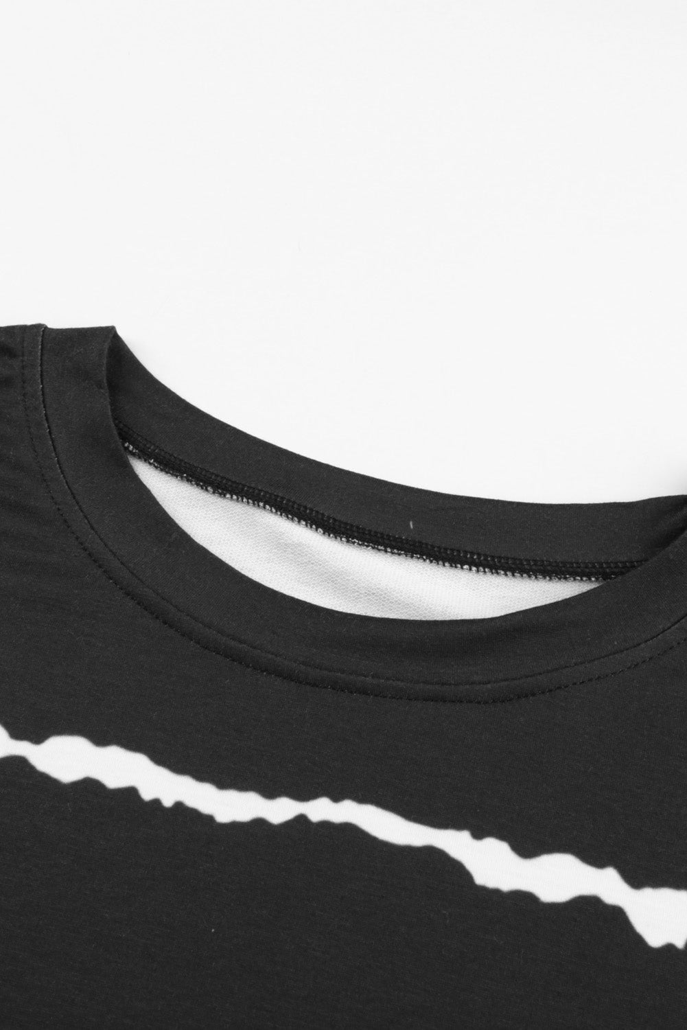 Slit Contrast Striped Round Neck Long Sleeve T-Shirt-Angel Casuals
