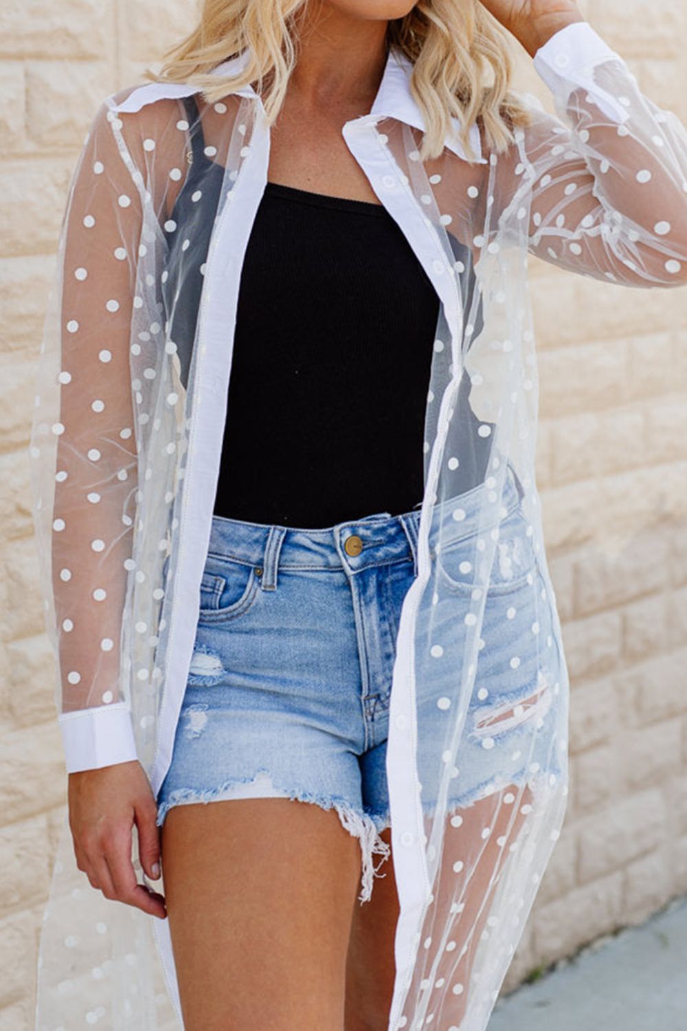 Polka Dot Long Sleeve Cover Up-Angel Casuals