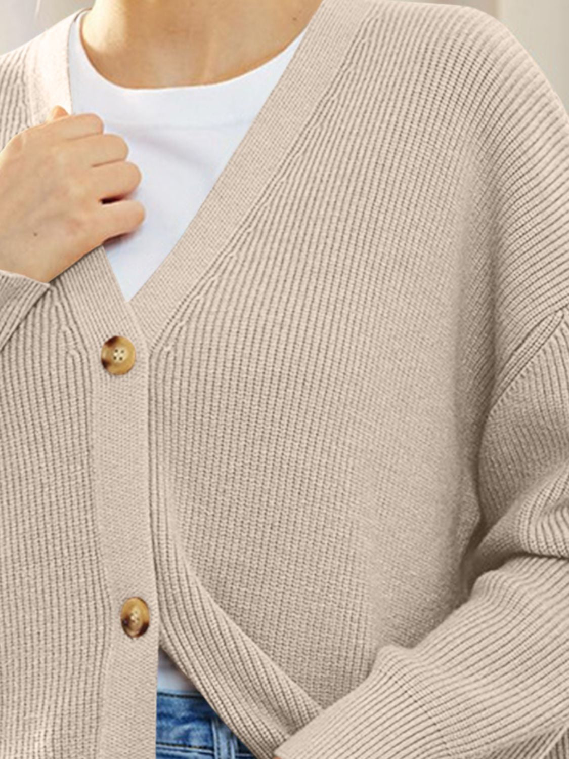 Button Down V-Neck Long Sleeve Cardigan-Angel Casuals