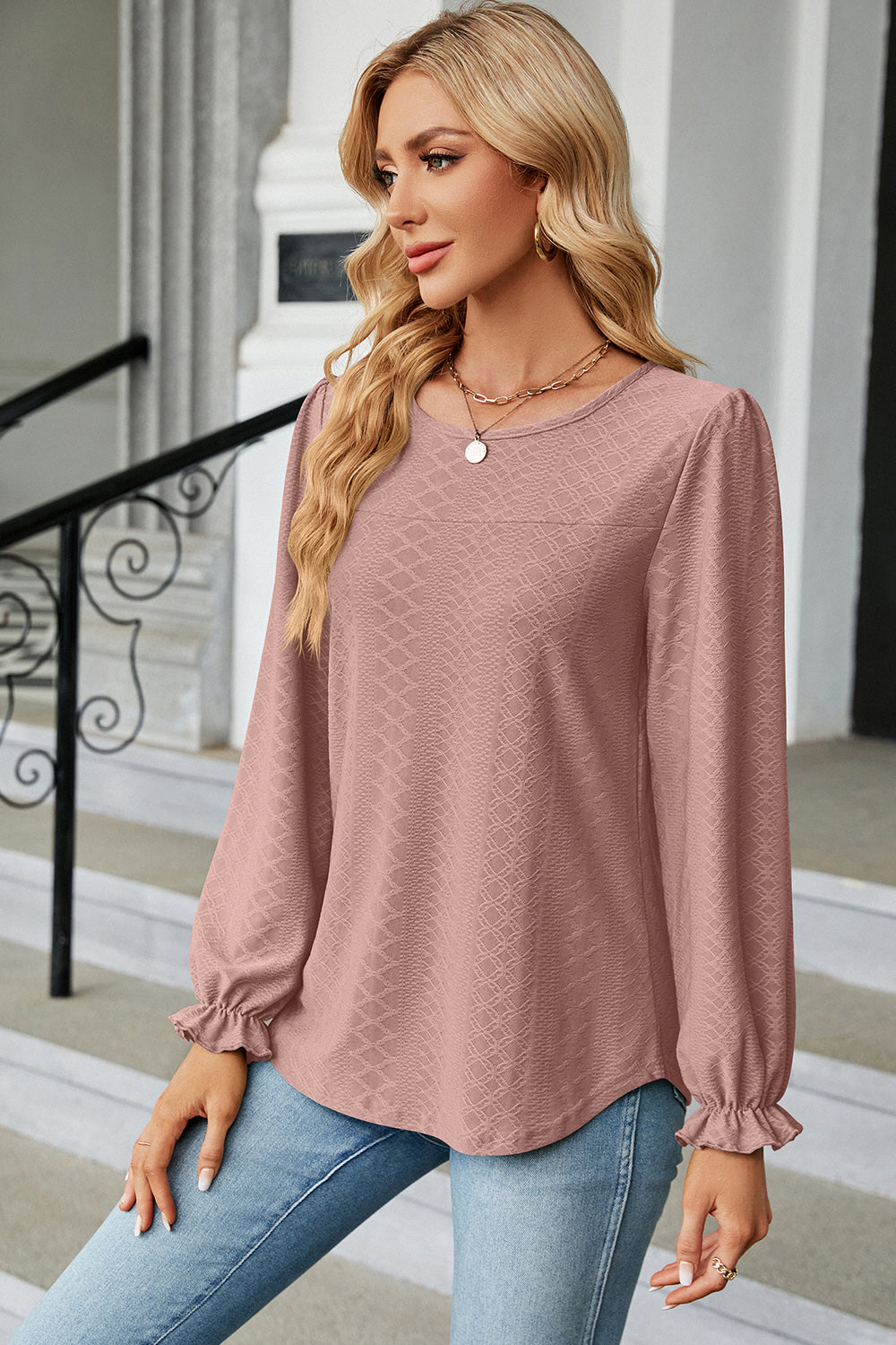 Round Neck Flounce Sleeve T-Shirt-Angel Casuals