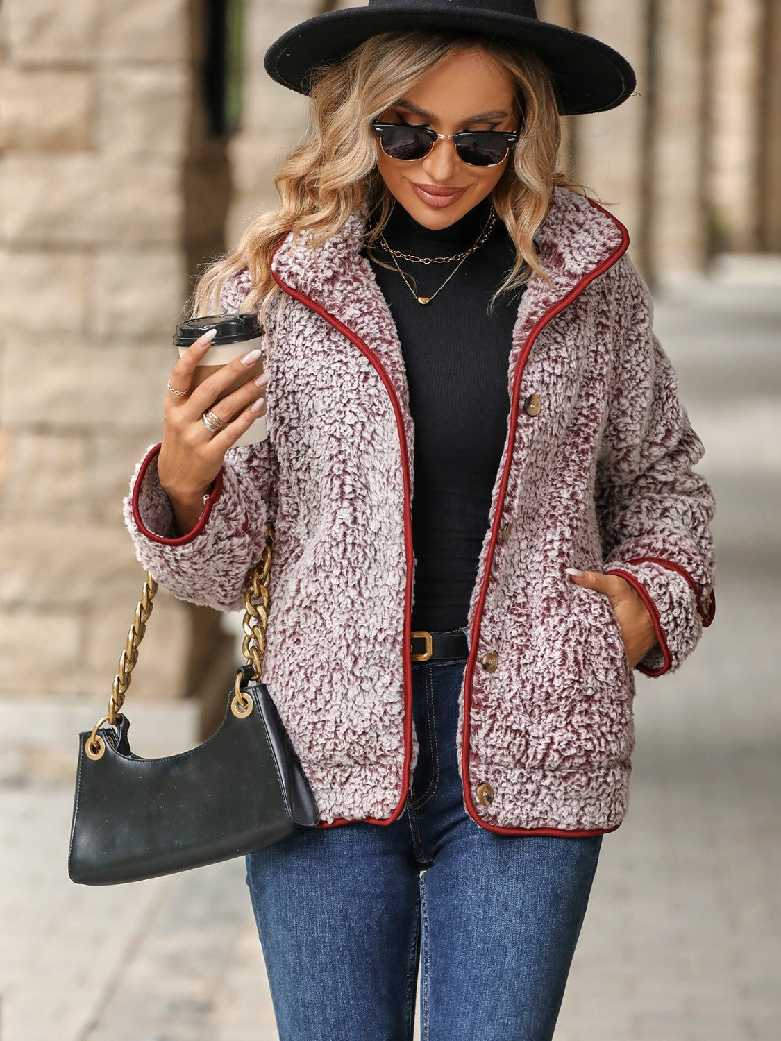Fuzzy Pocketed Button Up Jacket-Angel Casuals