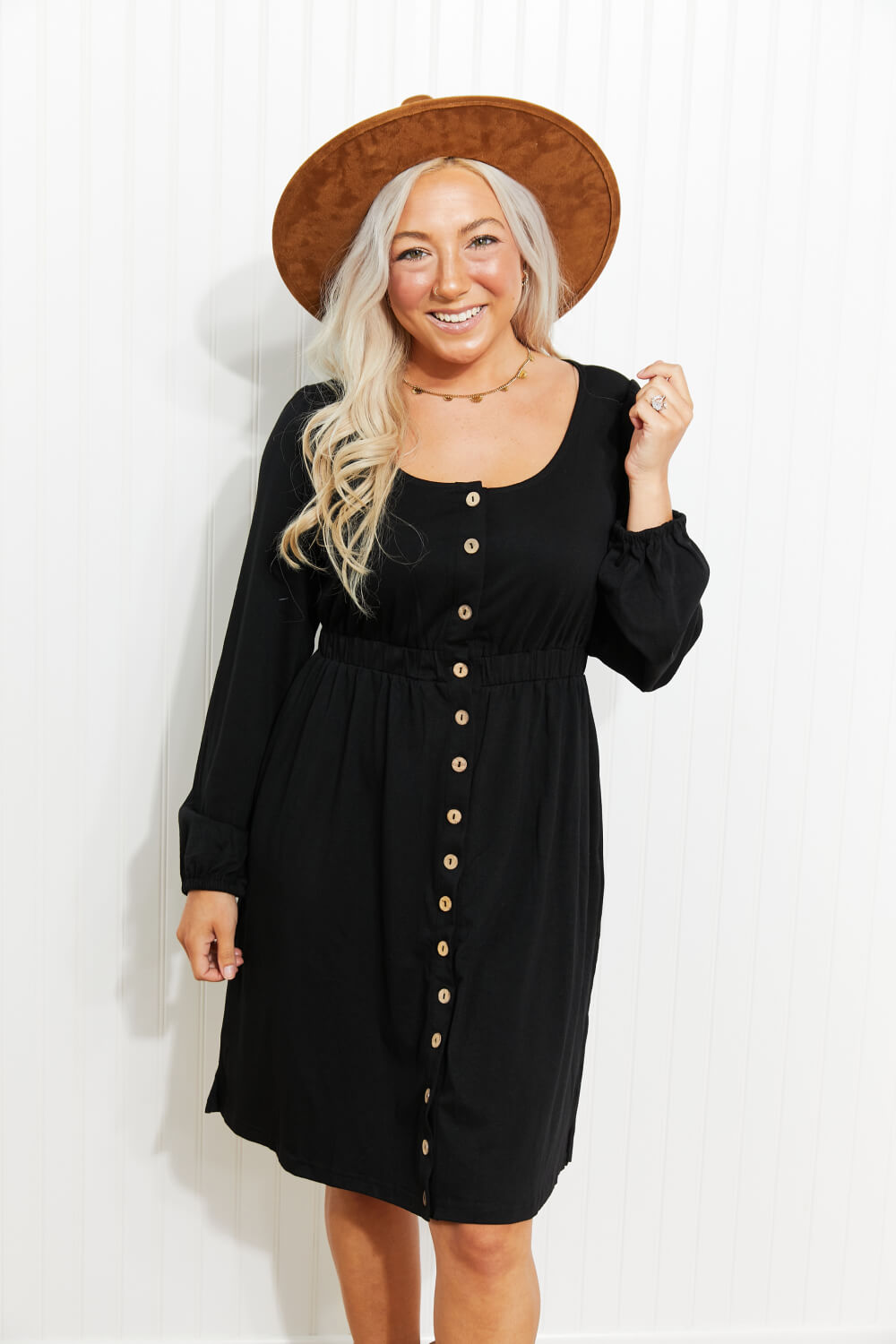 Scoop Neck Empire Waist Long Sleeve Mini Dress-Angel Casuals