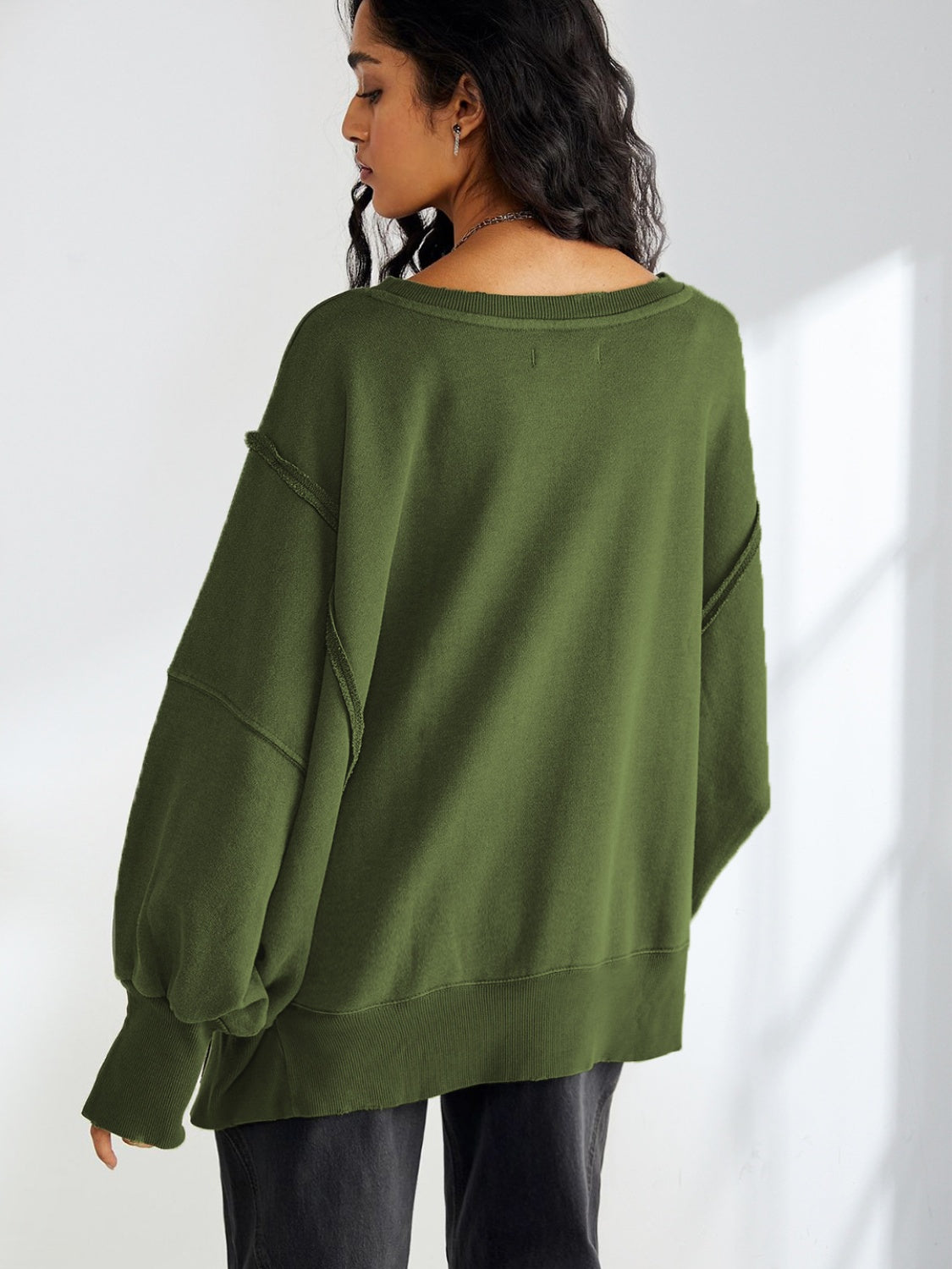 Slit Round Neck Dropped Shoulder T-Shirt-Angel Casuals