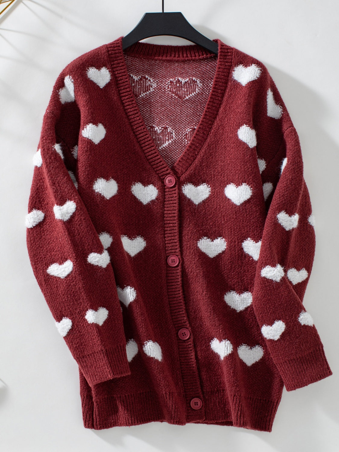 Heart V-Neck Button Up Long Sleeve Cardigan-Angel Casuals