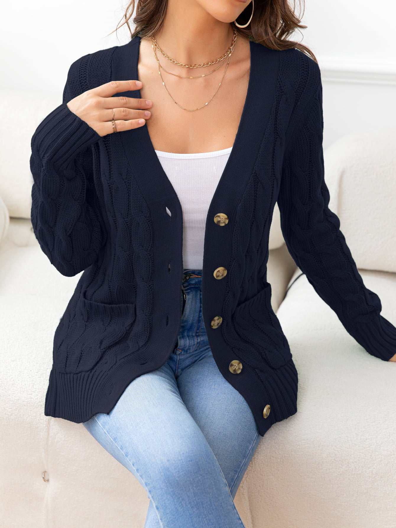 Button Down Cable-Knit Cardigan-Angel Casuals