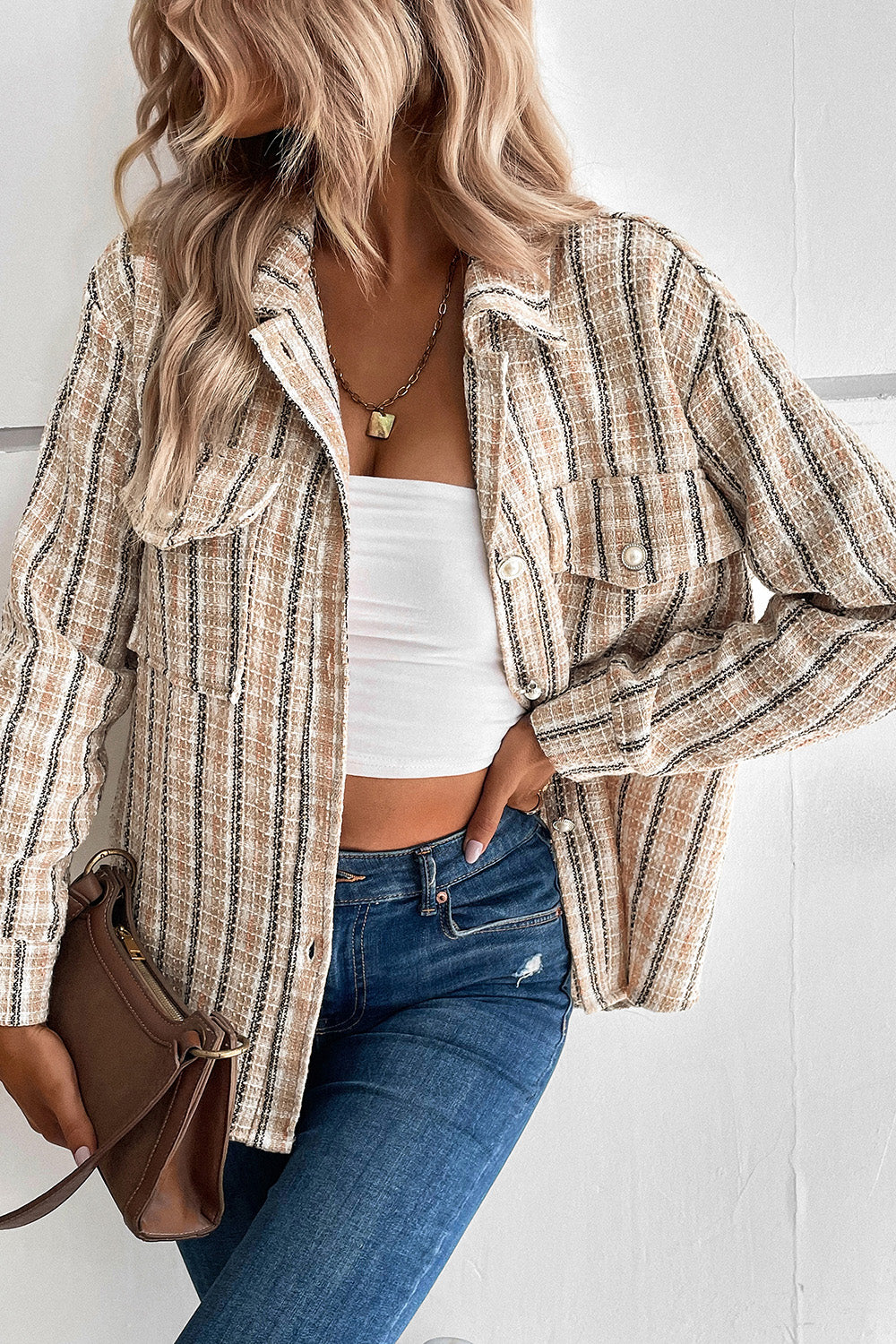 Perfee Pocketed Button Up Collared Neck Jacket-Angel Casuals