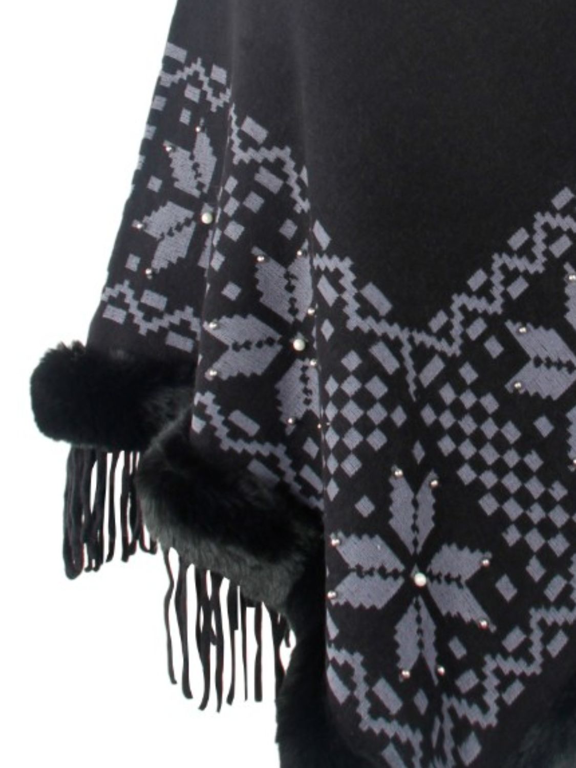 Fringe Geometric Cape Sleeve Poncho-Angel Casuals