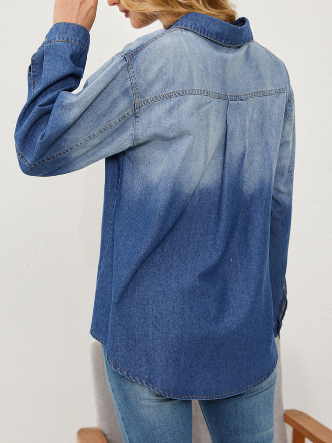 Button Up Long Sleeve Denim Jacket-Angel Casuals