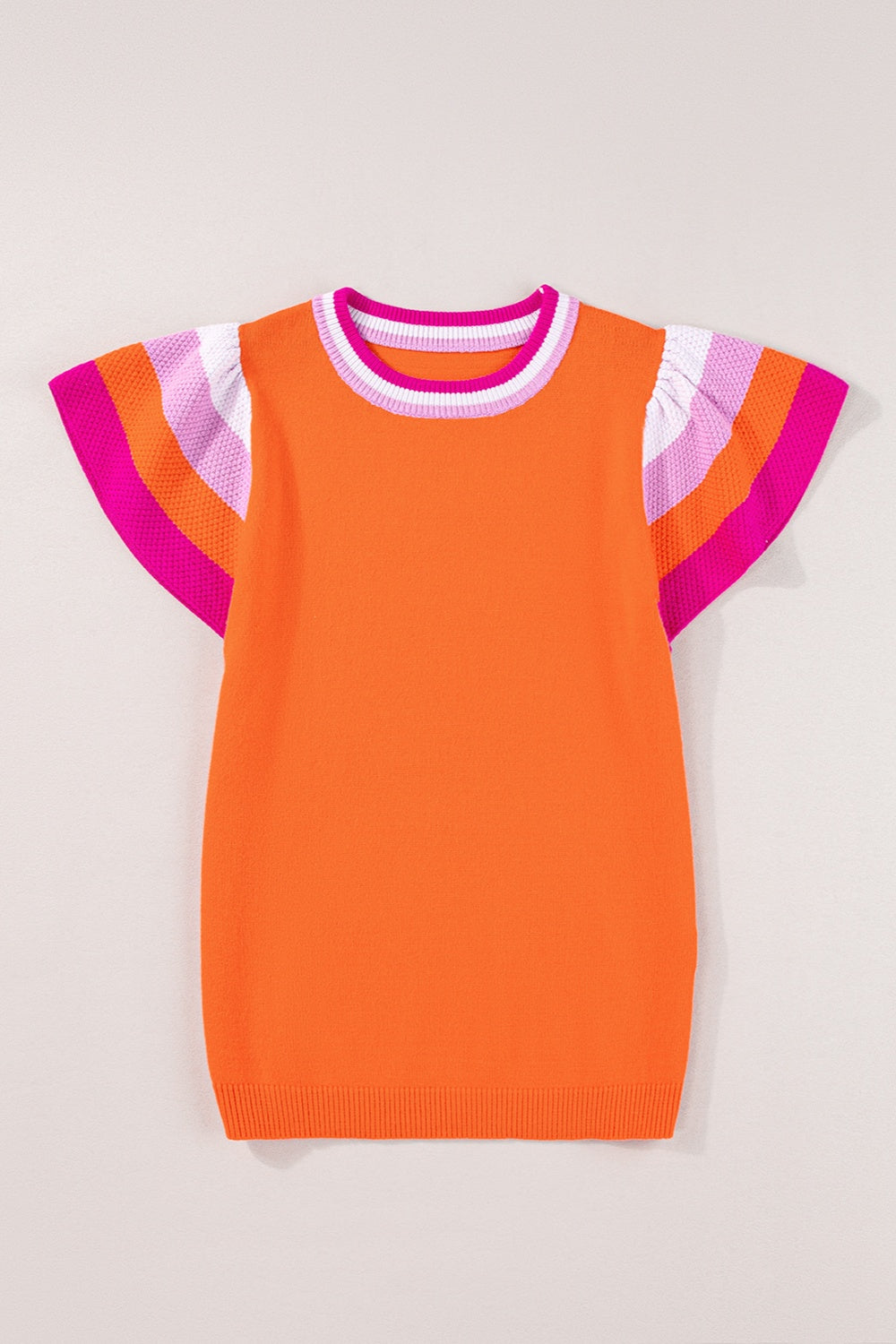 Color Block Round Neck Knit Top-Angel Casuals