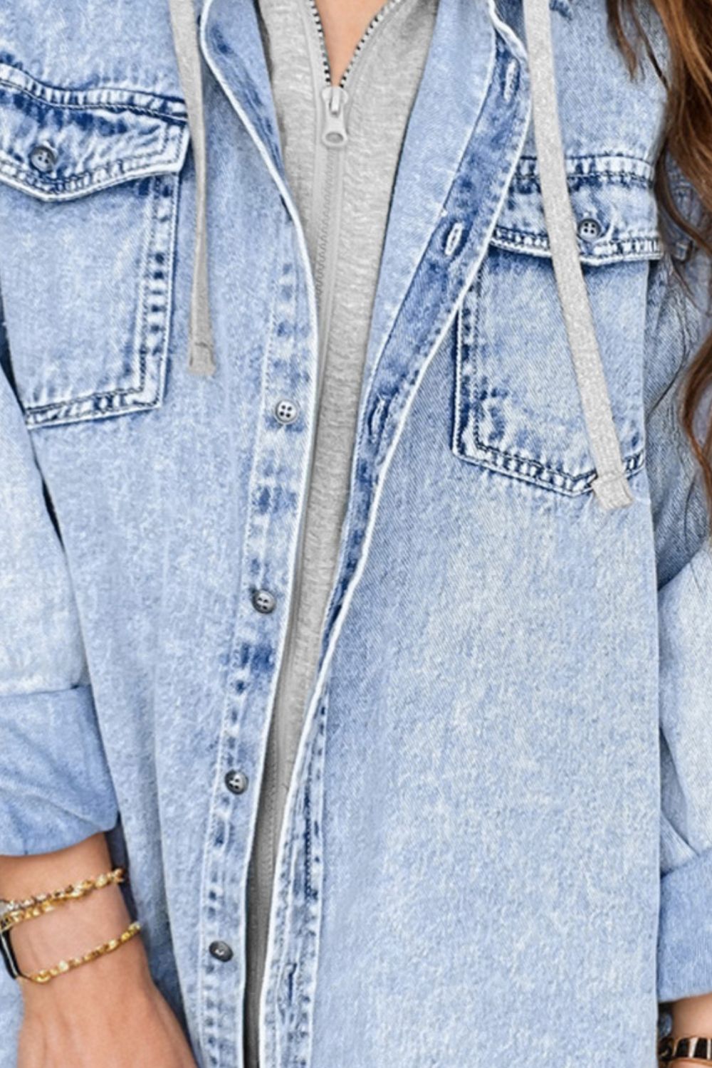 Distressed Button Up Long Sleeve Denim Jacket-Angel Casuals