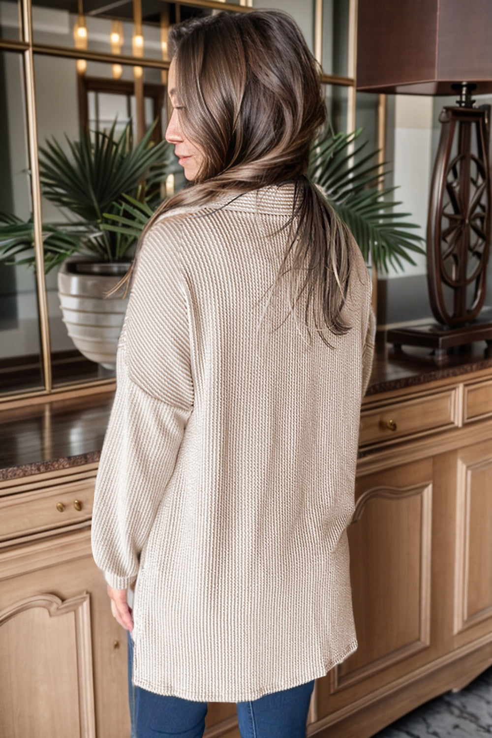 Sequin Button Up Dropped Shoulder Jacket-Angel Casuals