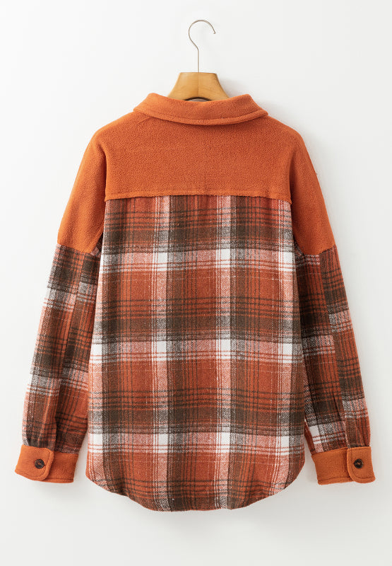 Plaid Button Up Long Sleeve Jacket-Angel Casuals