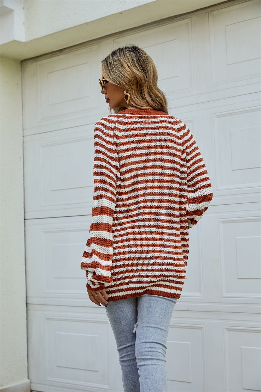 Angel Wings Striped Button Up Long Sleeve Cardigan-Angel Casuals