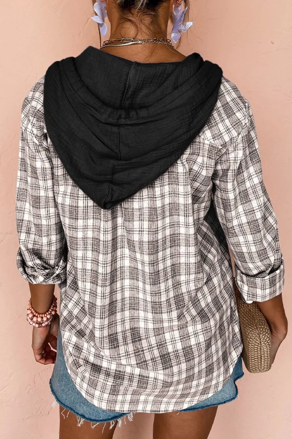 Drawstring Button Up Hooded Jacket-Angel Casuals