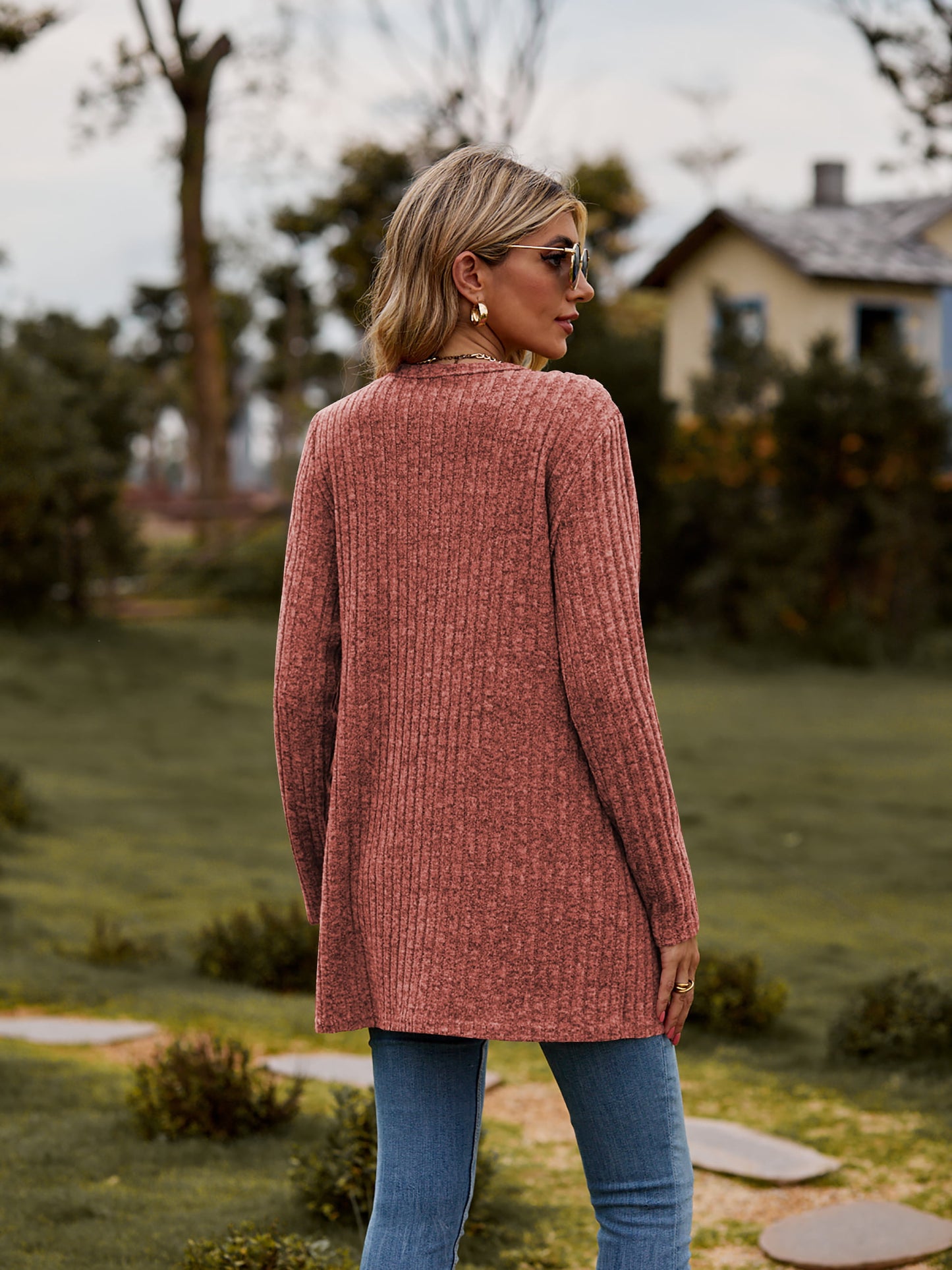 Ribbed Button-Up Cardigan with Pockets-Angel Casuals