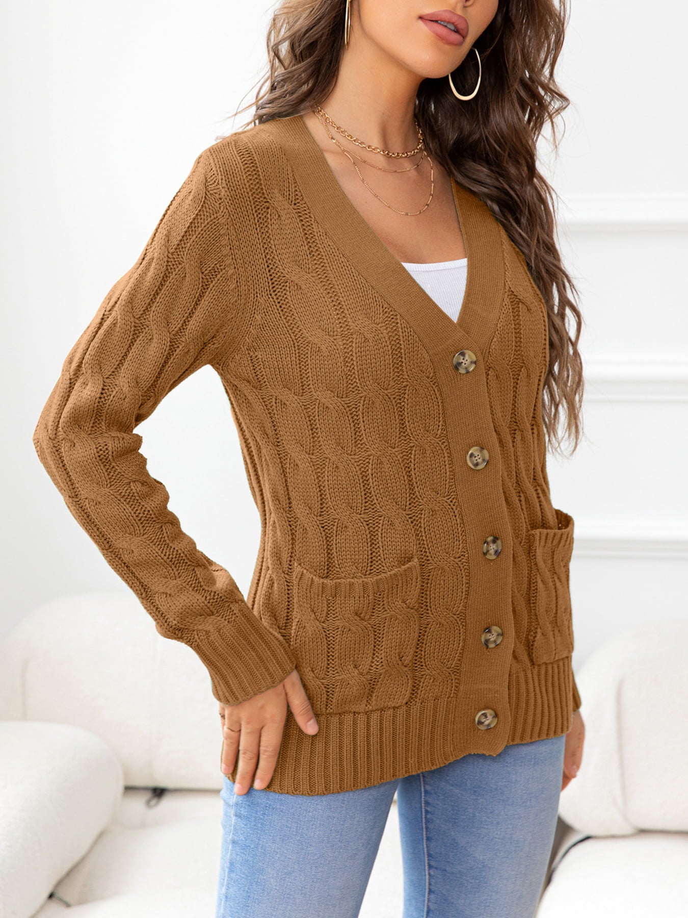 Button Down Cable-Knit Cardigan-Angel Casuals