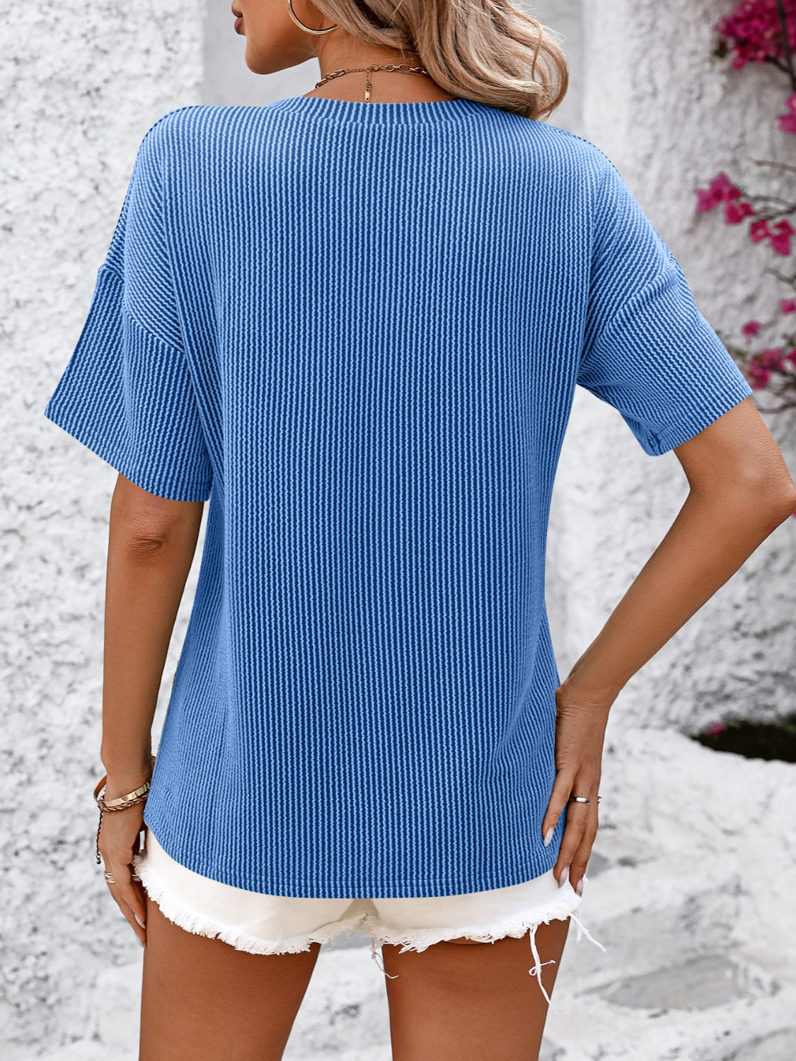 V-Neck Dropped Shoulder T-Shirt-Angel Casuals