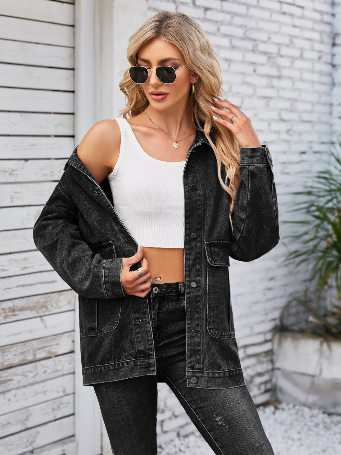 Button Up Long Sleeve Denim Jacket-Angel Casuals