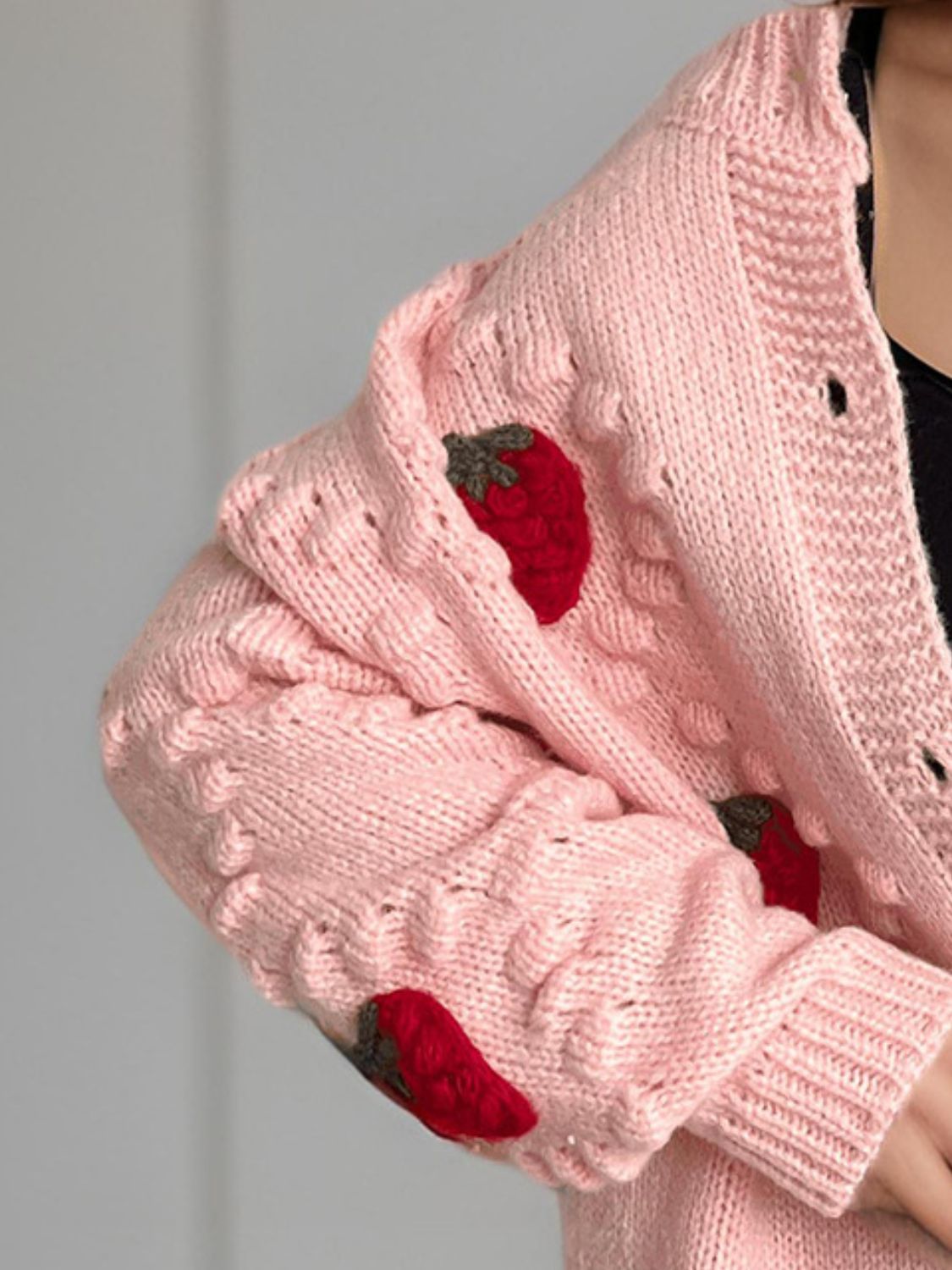 Strawberry Button Down Long Sleeve Cardigan-Angel Casuals