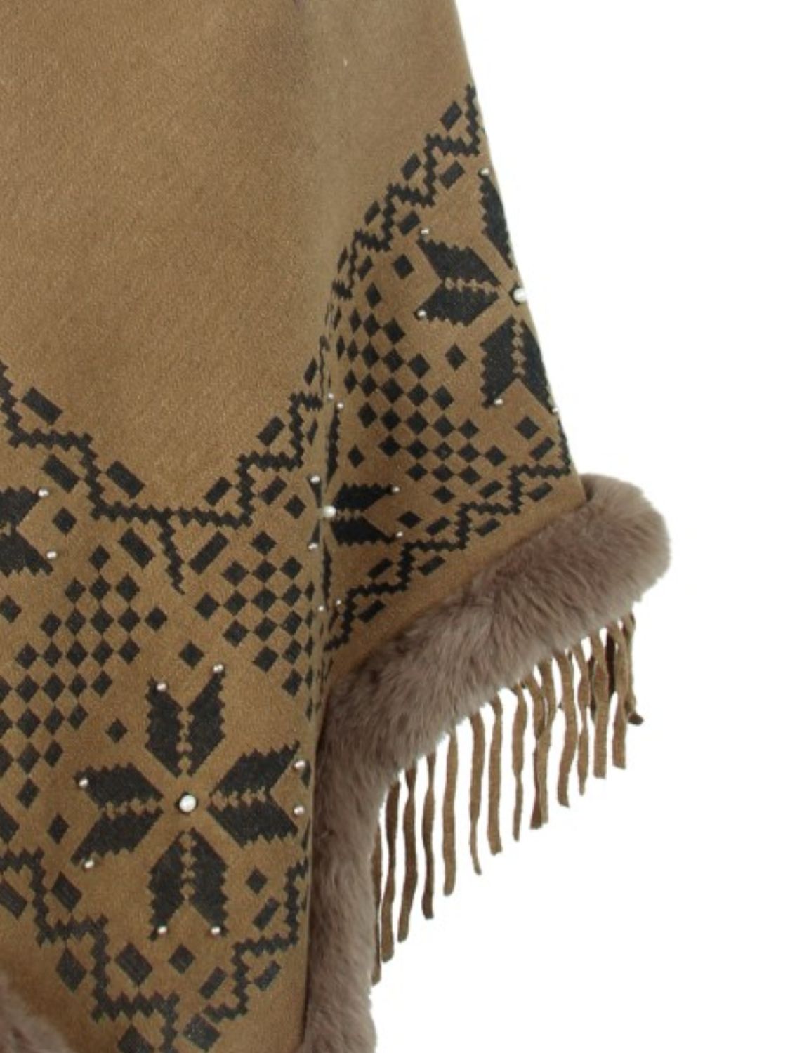 Fringe Geometric Cape Sleeve Poncho-Angel Casuals