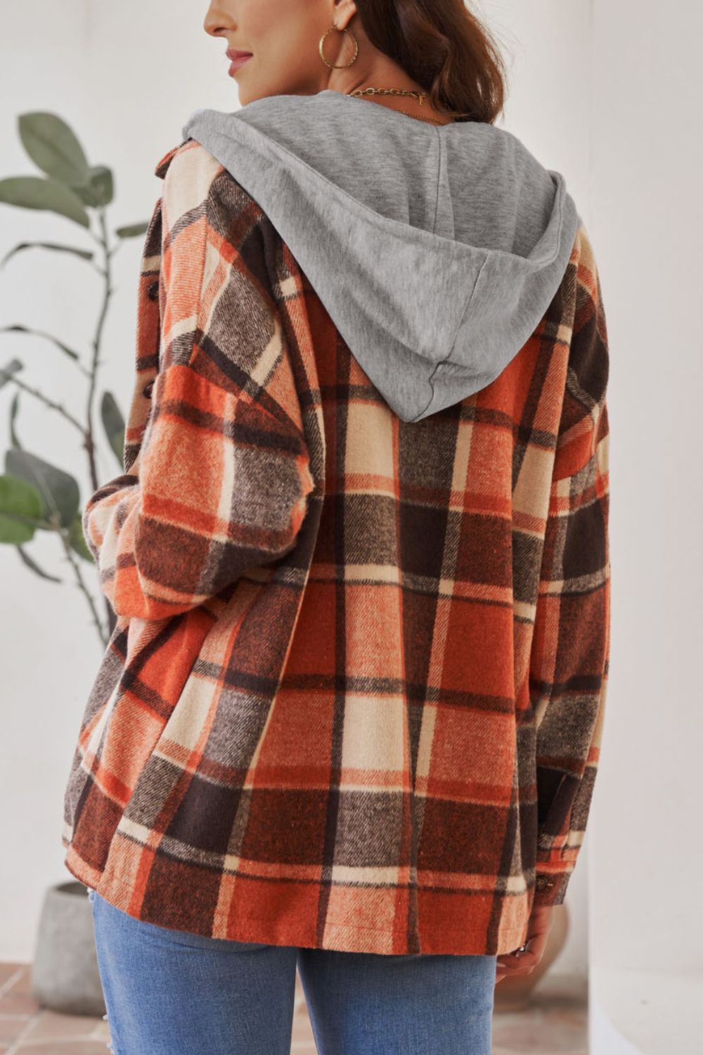 Plaid Button Up Hooded Shacket-Angel Casuals