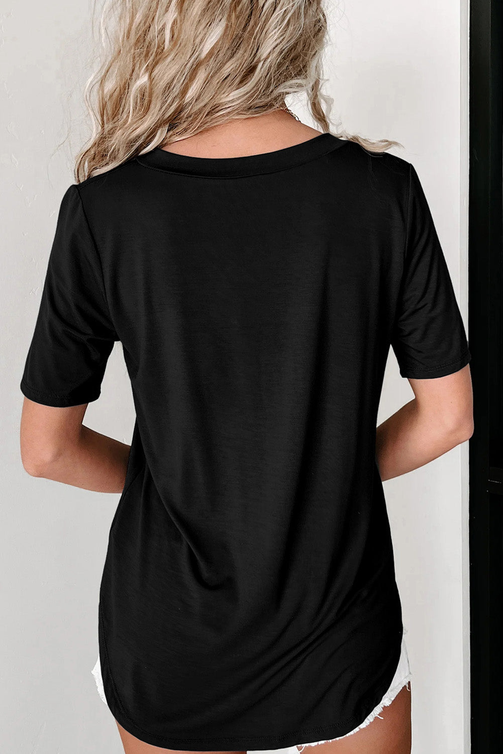 Sequin Flower V-Neck Short Sleeve T-Shirt-Angel Casuals