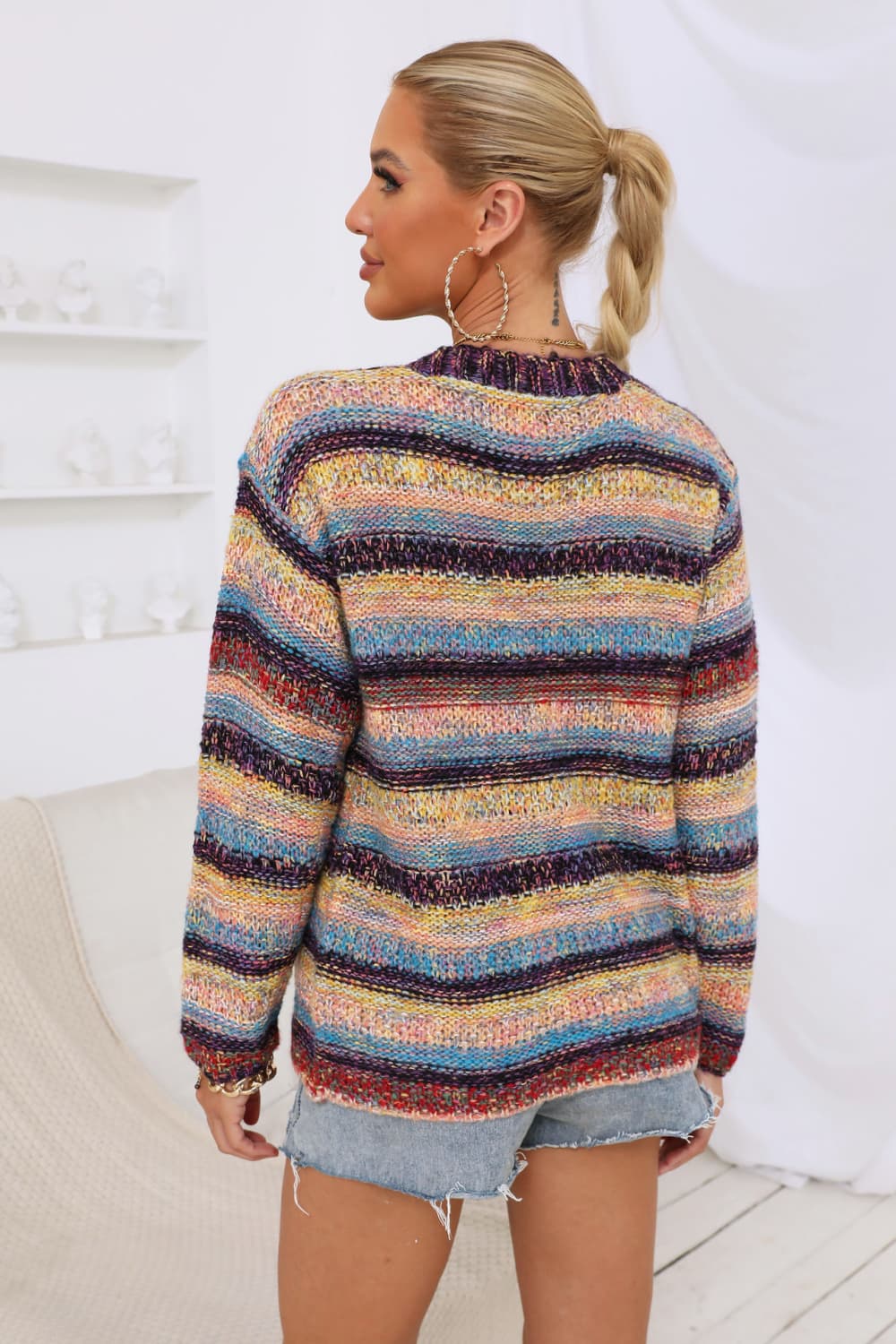 Striped Long Sleeve Open Front Cardigan-Angel Casuals