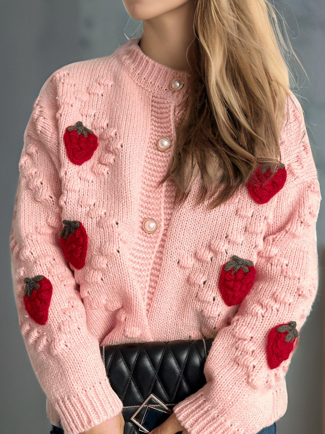 Strawberry Button Down Long Sleeve Cardigan-Angel Casuals