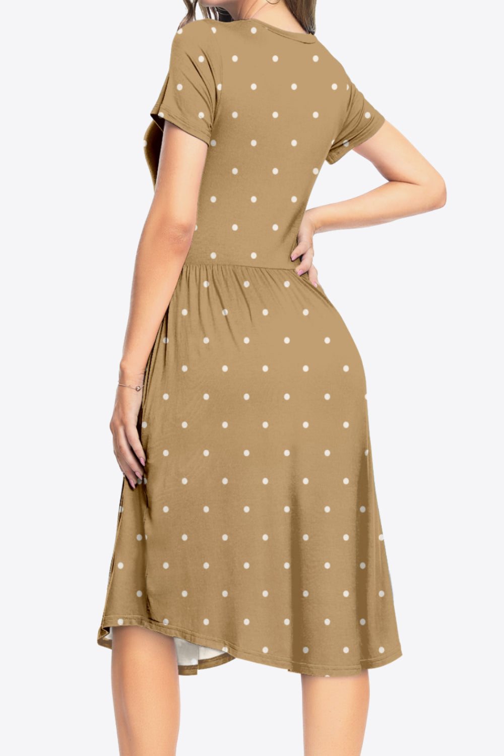 Printed Round Neck Short Sleeve Dress with Pockets-Angel Casuals
